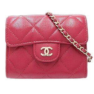 CHANEL Red Caviar Leather Wallet